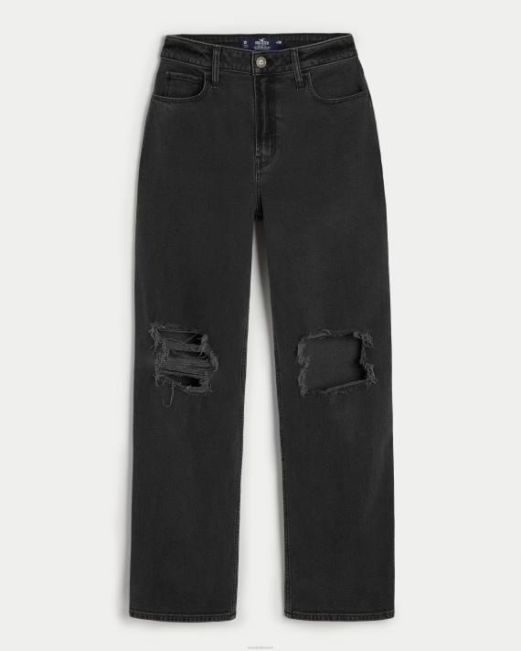 Hollister Kvinder ultra højhuse ripped vaskede sorte dad jeans 2H8Z648 bunde sort rippet vask