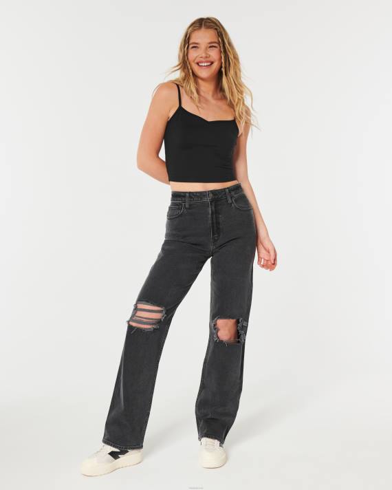 Hollister Kvinder ultra højhuse ripped vaskede sorte dad jeans 2H8Z648 bunde sort rippet vask