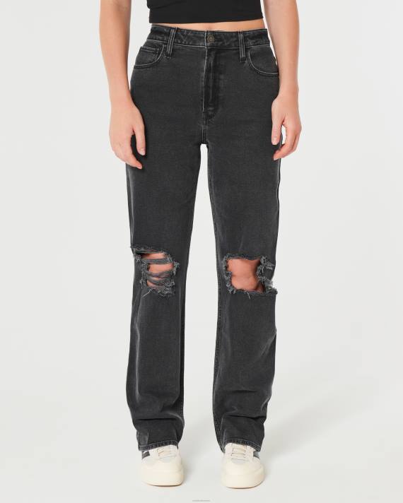 Hollister Kvinder ultra højhuse ripped vaskede sorte dad jeans 2H8Z648 bunde sort rippet vask