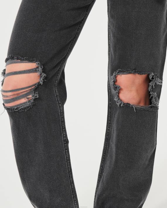 Hollister Kvinder ultra højhuse ripped vaskede sorte dad jeans 2H8Z648 bunde sort rippet vask