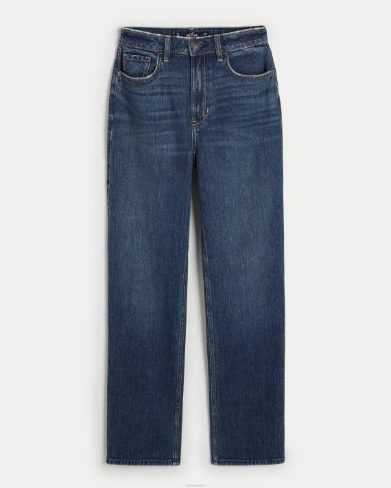 Hollister Kvinder ultra high-rise dark wash 90'er straight jeans 2H8Z535 bunde mørk vask