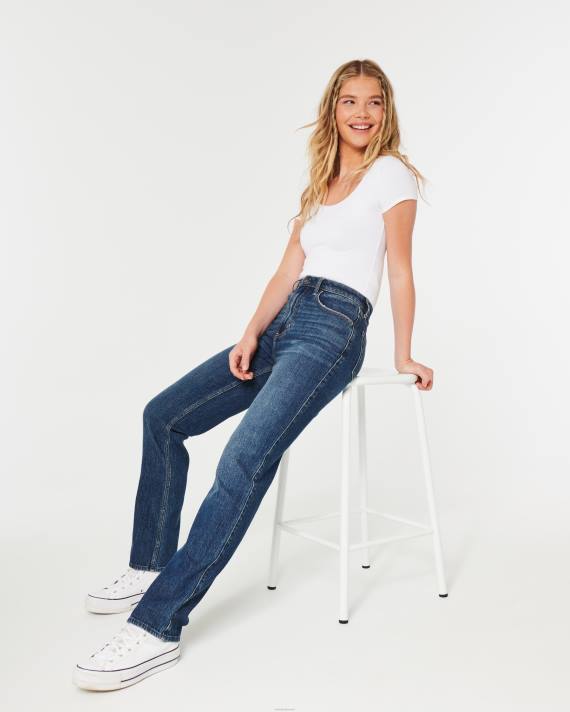 Hollister Kvinder ultra high-rise dark wash 90\'er straight jeans 2H8Z535 bunde mørk vask