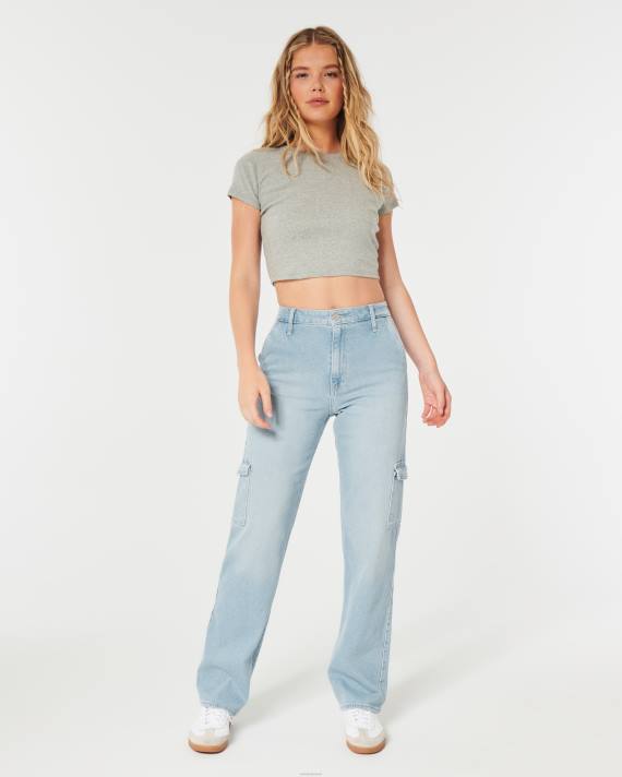 Hollister Kvinder ultra high-rise light wash cargo dad jeans 2H8Z584 bunde let med lommer