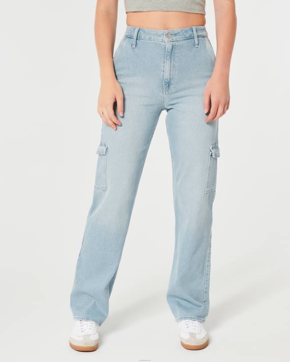 Hollister Kvinder ultra high-rise light wash cargo dad jeans 2H8Z584 bunde let med lommer