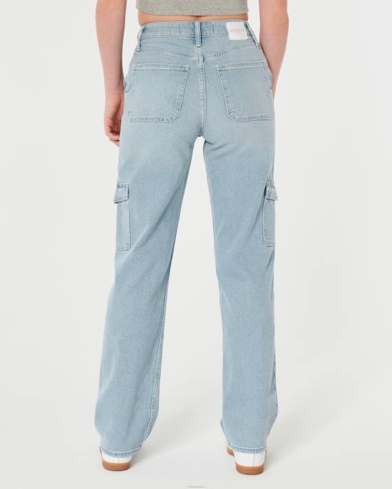 Hollister Kvinder ultra high-rise light wash cargo dad jeans 2H8Z584 bunde let med lommer