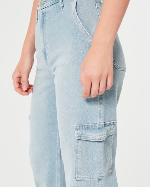 Hollister Kvinder ultra high-rise light wash cargo dad jeans 2H8Z584 bunde let med lommer