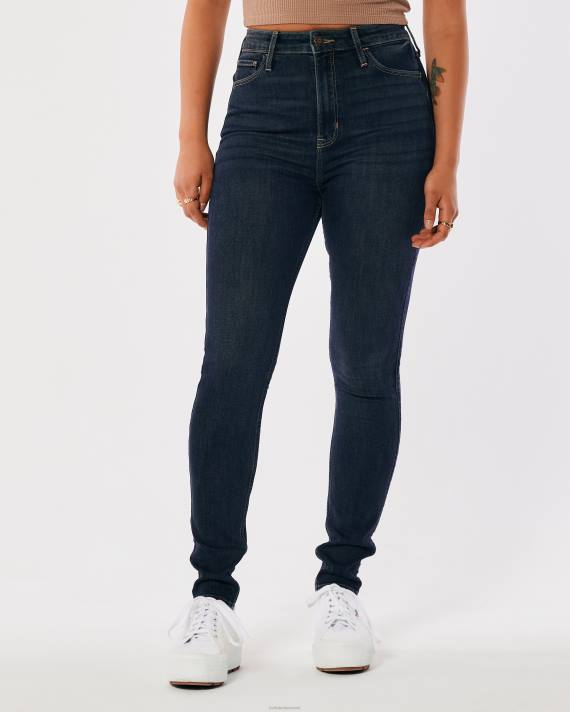 Hollister Kvinder ultra high-rise mørkevaskede super skinny jeans 2H8Z729 bunde mørk vask