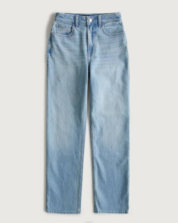 Hollister Kvinder ultra high-rise medium let vask 90'er straight jeans 2H8Z556 bunde let vask