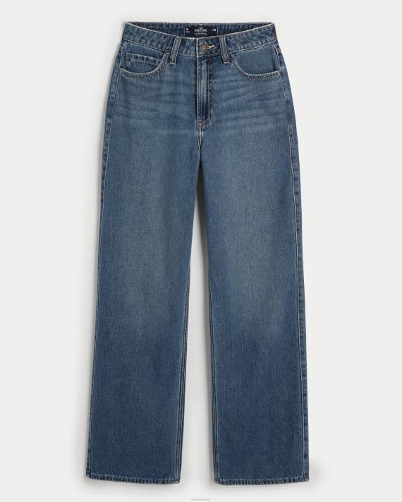 Hollister Kvinder ultra high-rise medium mørke vask baggy jeans 2H8Z469 bunde mørk vask