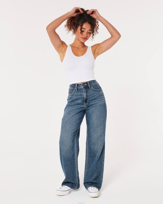 Hollister Kvinder ultra high-rise medium mørke vask baggy jeans 2H8Z469 bunde mørk vask