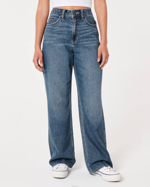 Hollister Kvinder ultra high-rise medium mørke vask baggy jeans 2H8Z469 bunde mørk vask
