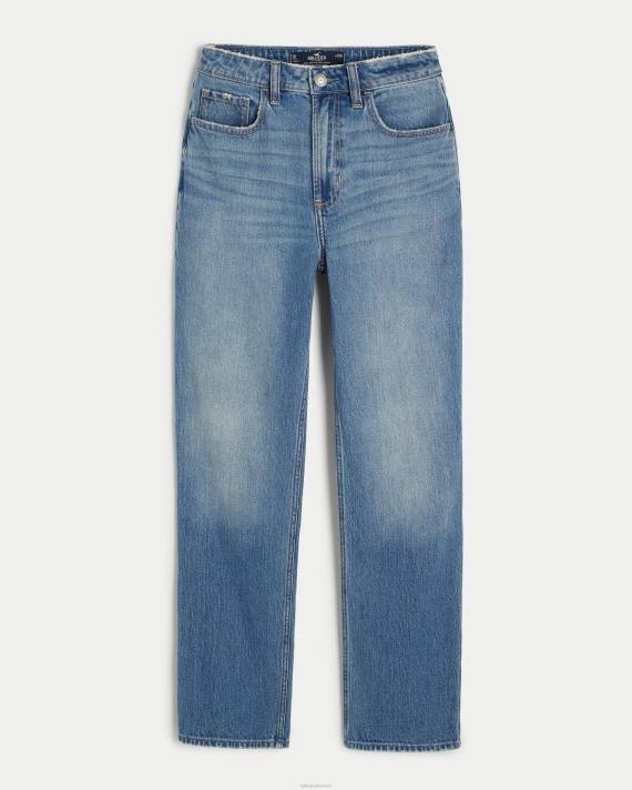 Hollister Kvinder ultra high-rise medium vask 90'er straight jeans 2H8Z485 bunde medium vask