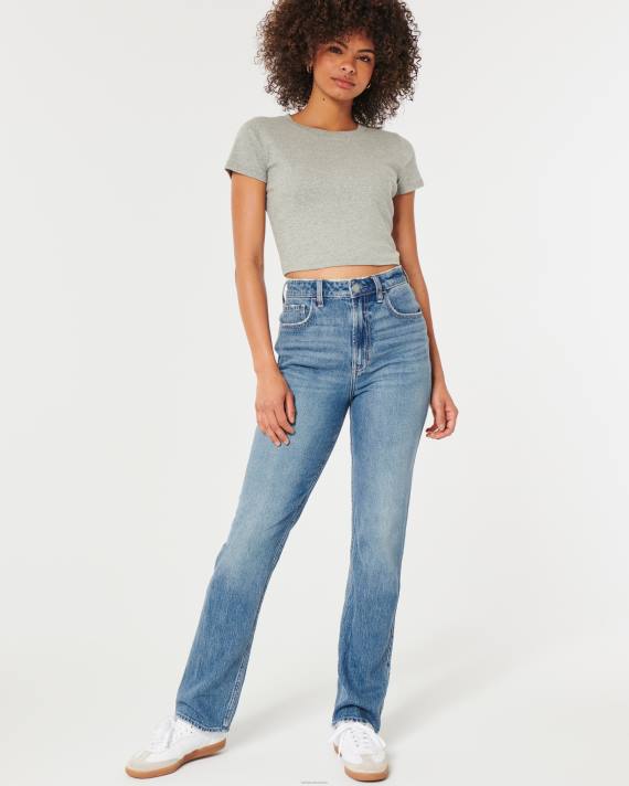 Hollister Kvinder ultra high-rise medium vask 90\'er straight jeans 2H8Z485 bunde medium vask