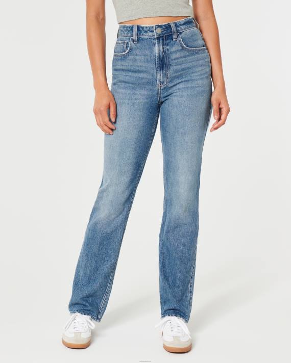 Hollister Kvinder ultra high-rise medium vask 90\'er straight jeans 2H8Z485 bunde medium vask