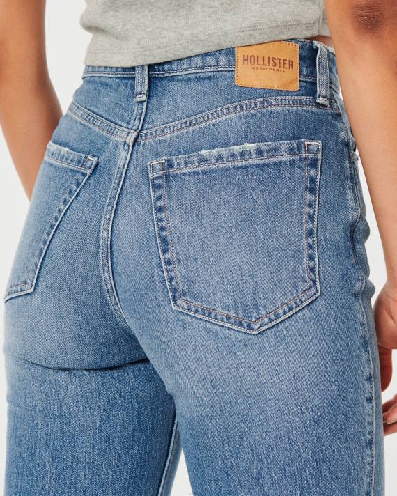 Hollister Kvinder ultra high-rise medium vask 90\'er straight jeans 2H8Z485 bunde medium vask