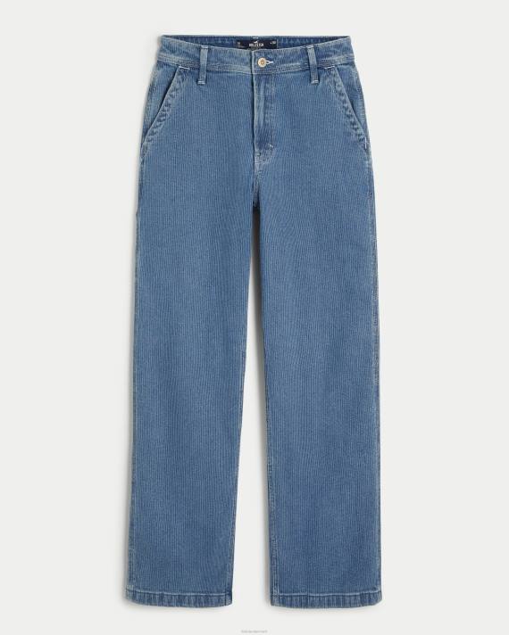 Hollister Kvinder ultra high-rise medium vask jernbaneprint carpenter dad jeans 2H8Z595 bunde medium vaskestribe