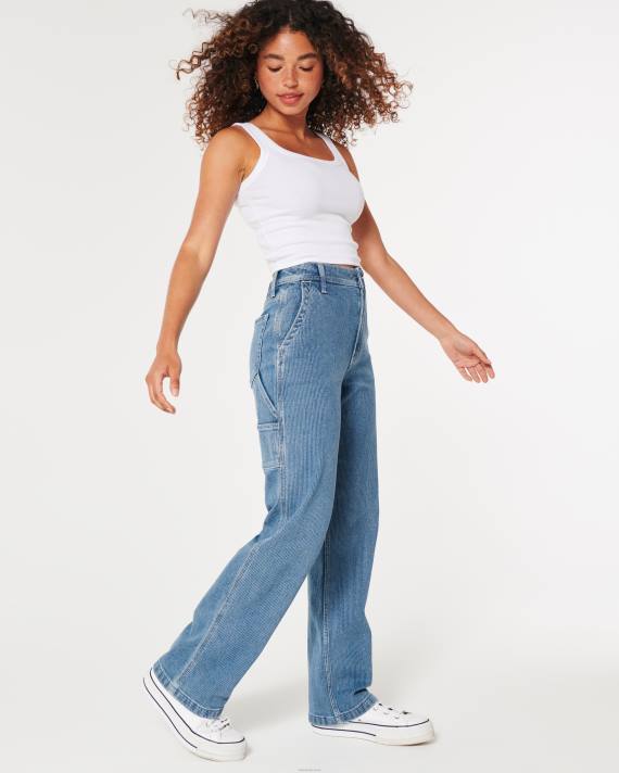 Hollister Kvinder ultra high-rise medium vask jernbaneprint carpenter dad jeans 2H8Z595 bunde medium vaskestribe