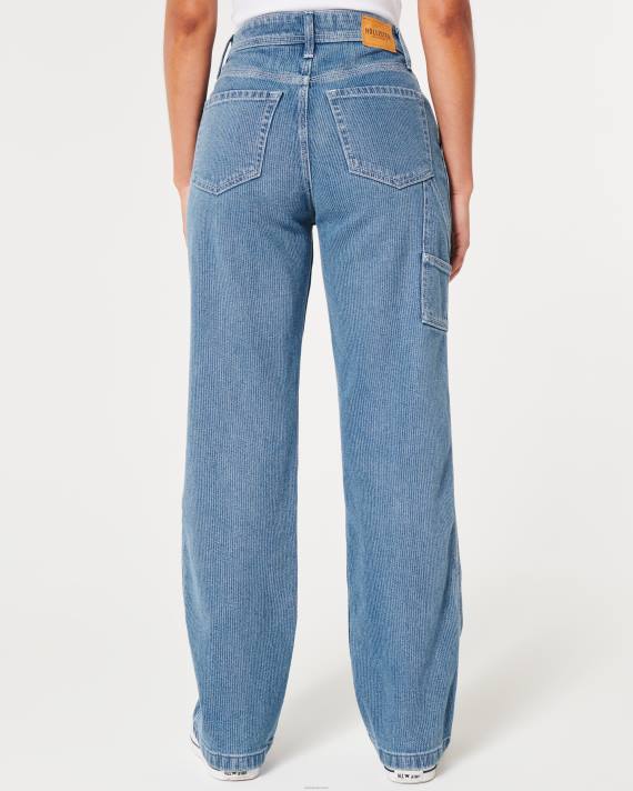 Hollister Kvinder ultra high-rise medium vask jernbaneprint carpenter dad jeans 2H8Z595 bunde medium vaskestribe