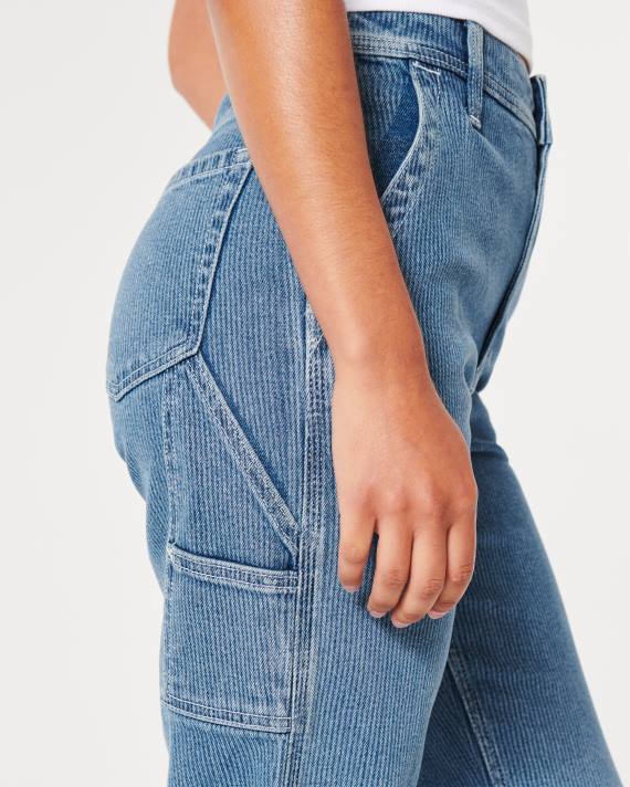 Hollister Kvinder ultra high-rise medium vask jernbaneprint carpenter dad jeans 2H8Z595 bunde medium vaskestribe