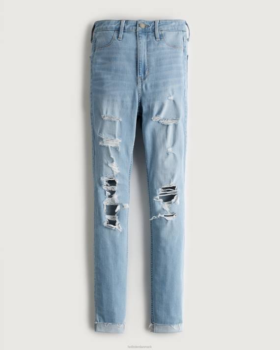 Hollister Kvinder ultra high-rise ripped light wash jean leggings 2H8Z714 bunde strimlet let vask