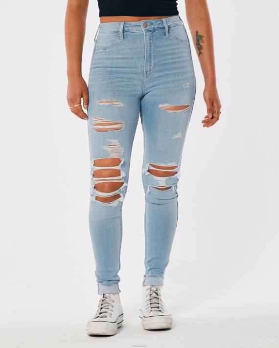 Hollister Kvinder ultra high-rise ripped light wash jean leggings 2H8Z714 bunde strimlet let vask