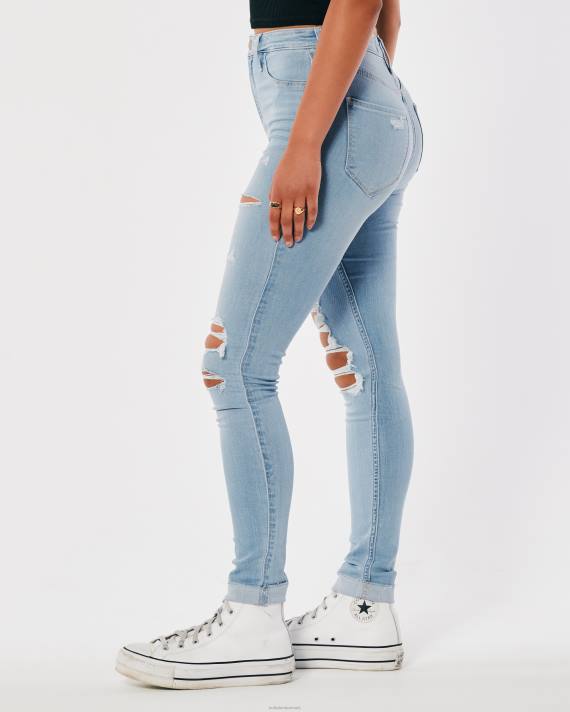Hollister Kvinder ultra high-rise ripped light wash jean leggings 2H8Z714 bunde strimlet let vask