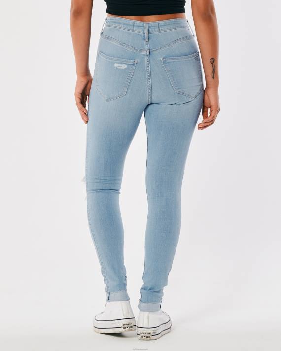Hollister Kvinder ultra high-rise ripped light wash jean leggings 2H8Z714 bunde strimlet let vask