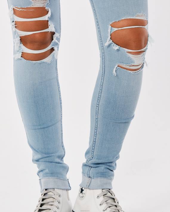 Hollister Kvinder ultra high-rise ripped light wash jean leggings 2H8Z714 bunde strimlet let vask
