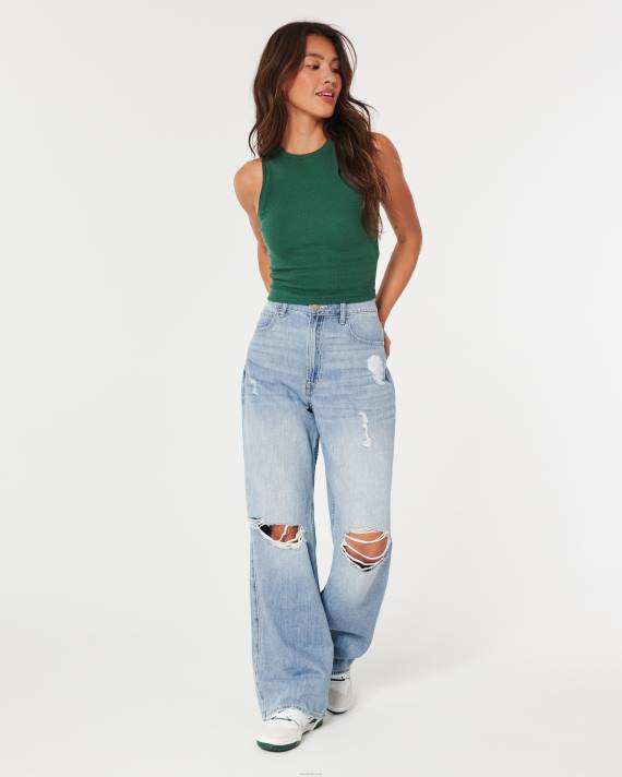 Hollister Kvinder ultra high-rise ripped medium vask baggy jeans 2H8Z488 bunde let rippet vask