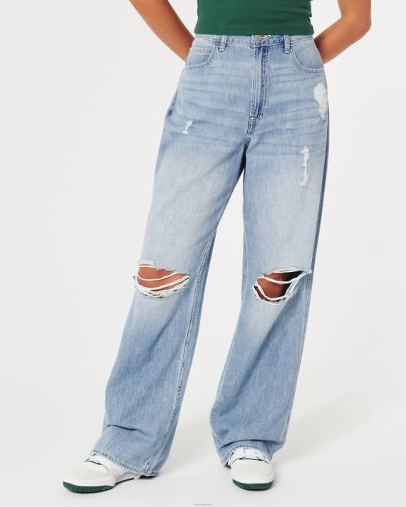 Hollister Kvinder ultra high-rise ripped medium vask baggy jeans 2H8Z488 bunde let rippet vask