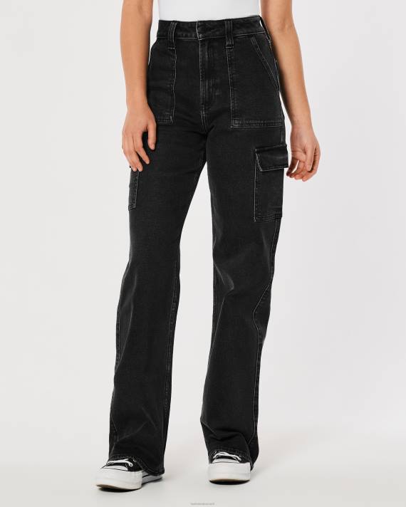 Hollister Kvinder ultra high-rise vaskede sorte cargo baggy jeans 2H8Z753 bunde sort vask