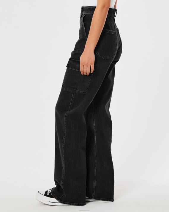 Hollister Kvinder ultra high-rise vaskede sorte cargo baggy jeans 2H8Z753 bunde sort vask