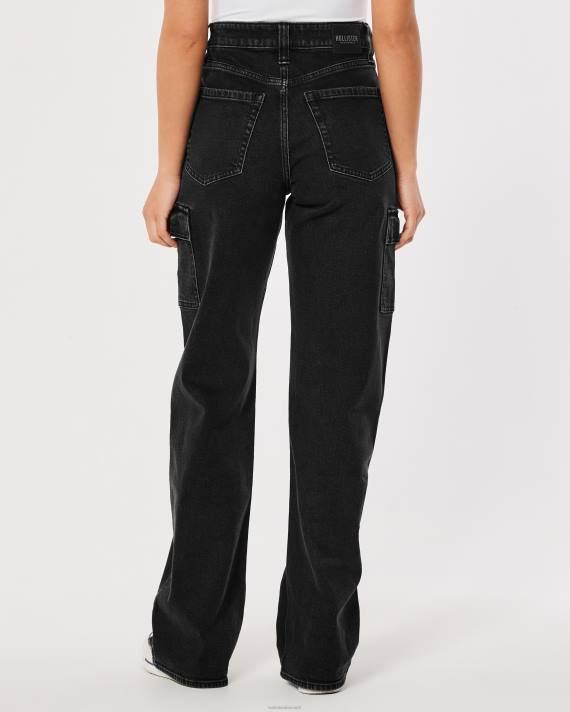 Hollister Kvinder ultra high-rise vaskede sorte cargo baggy jeans 2H8Z753 bunde sort vask