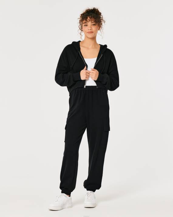 Hollister Kvinder feel good justerbar stigning cargo fleece far joggers 2H8Z688 bunde sort