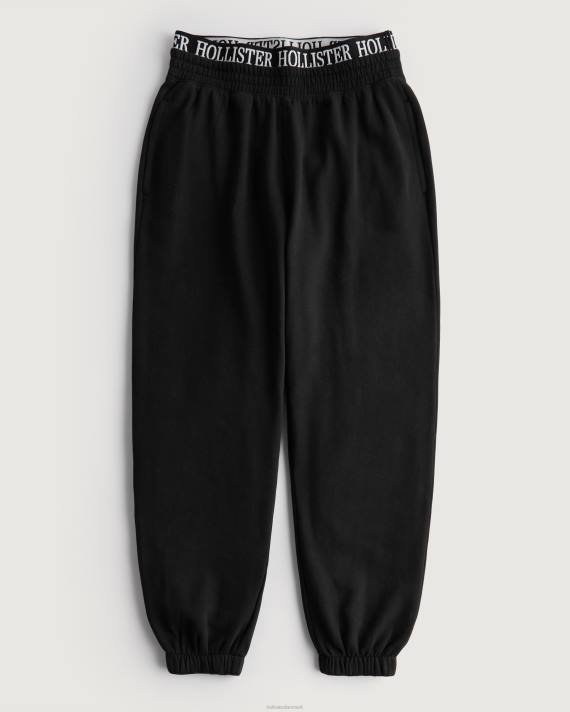 Hollister Kvinder ultra high-rise logo talje fleece far joggers 2H8Z626 bunde sort