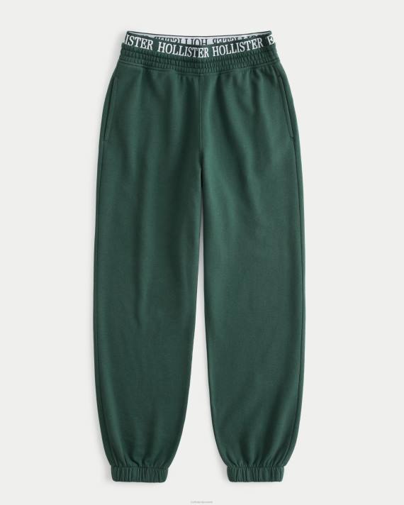 Hollister Kvinder ultra high-rise logo talje fleece far joggers 2H8Z690 bunde mørkegrøn