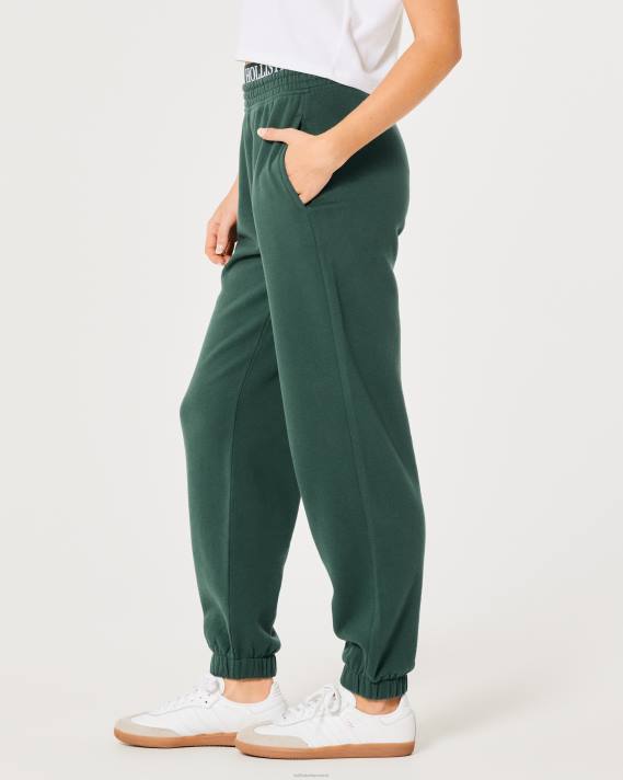 Hollister Kvinder ultra high-rise logo talje fleece far joggers 2H8Z690 bunde mørkegrøn