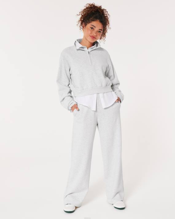 Hollister Kvinder feel good ultra højtaljede fleecebukser med brede ben 2H8Z491 bunde lys gråmeleret