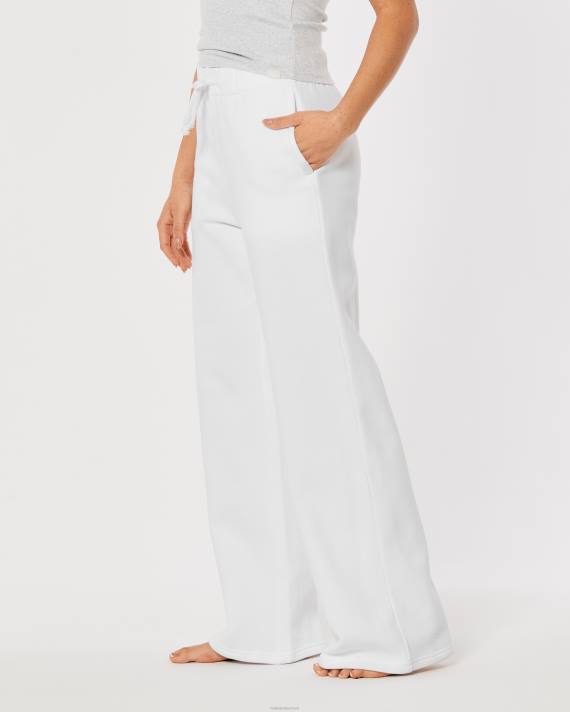 Hollister Kvinder gilly hicks aktive essentials fleece sweatpants med brede ben 2H8Z669 bunde hvid