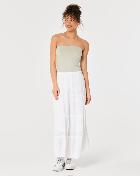 Hollister Kvinder maxi-nederdel i flere niveauer 2H8Z464 bunde hvid