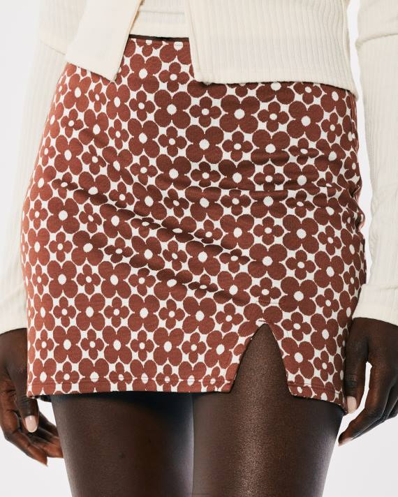 Hollister Kvinder strikket mini-nederdel med ultrahøj talje 2H8Z775 bunde brunt mønster