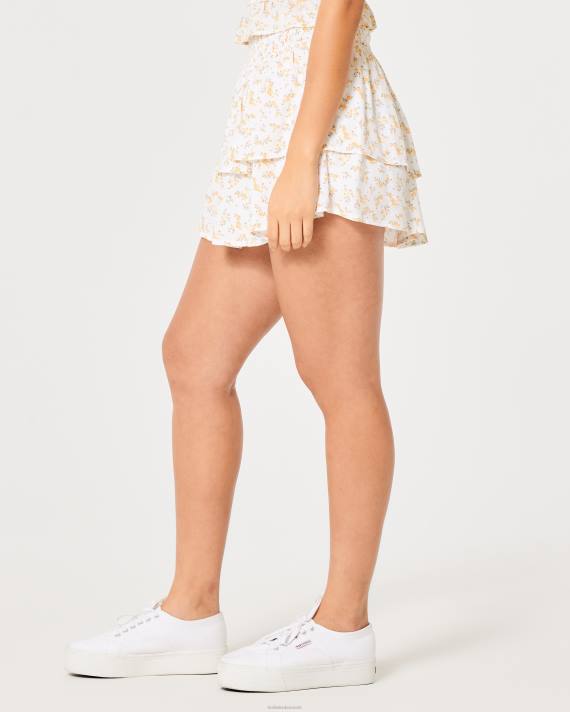 Hollister Kvinder ultra højhøjet tiered mini skort 2H8Z721 bunde hvid blomstret