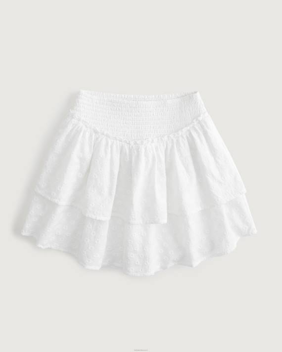 Hollister Kvinder ultra højhus broderet tiered skort 2H8Z549 bunde hvid
