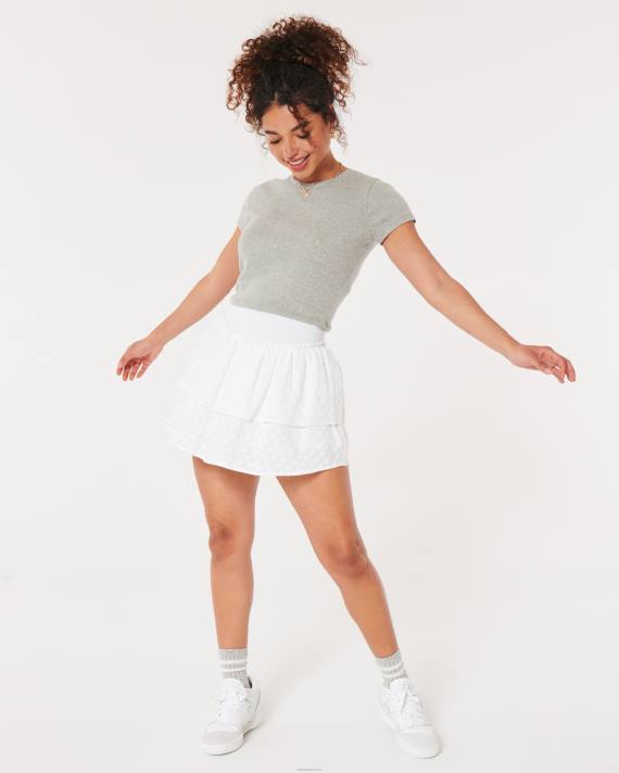 Hollister Kvinder ultra højhus broderet tiered skort 2H8Z549 bunde hvid