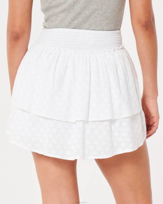 Hollister Kvinder ultra højhus broderet tiered skort 2H8Z549 bunde hvid