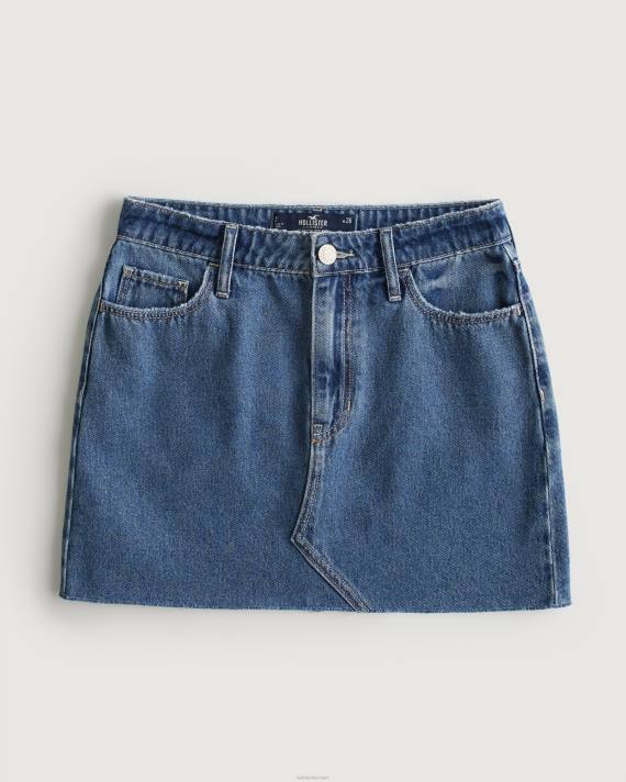 Hollister Kvinder ultra high-rise mørk vask denim mini nederdel 2H8Z593 bunde medium vask