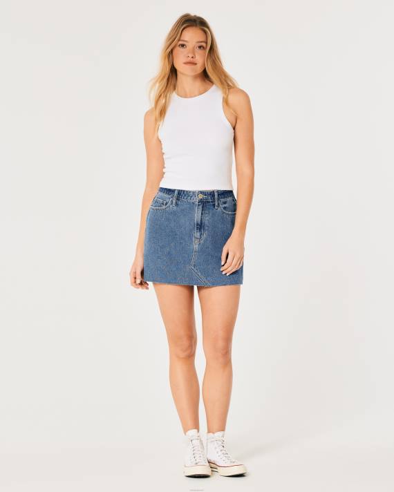 Hollister Kvinder ultra high-rise mørk vask denim mini nederdel 2H8Z593 bunde medium vask