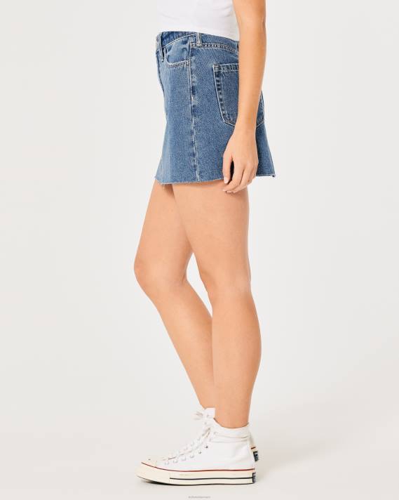 Hollister Kvinder ultra high-rise mørk vask denim mini nederdel 2H8Z593 bunde medium vask
