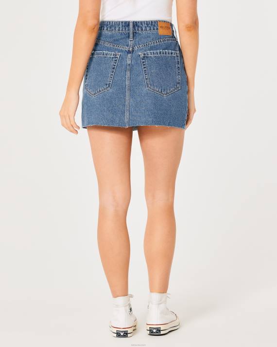 Hollister Kvinder ultra high-rise mørk vask denim mini nederdel 2H8Z593 bunde medium vask