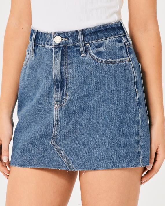 Hollister Kvinder ultra high-rise mørk vask denim mini nederdel 2H8Z593 bunde medium vask